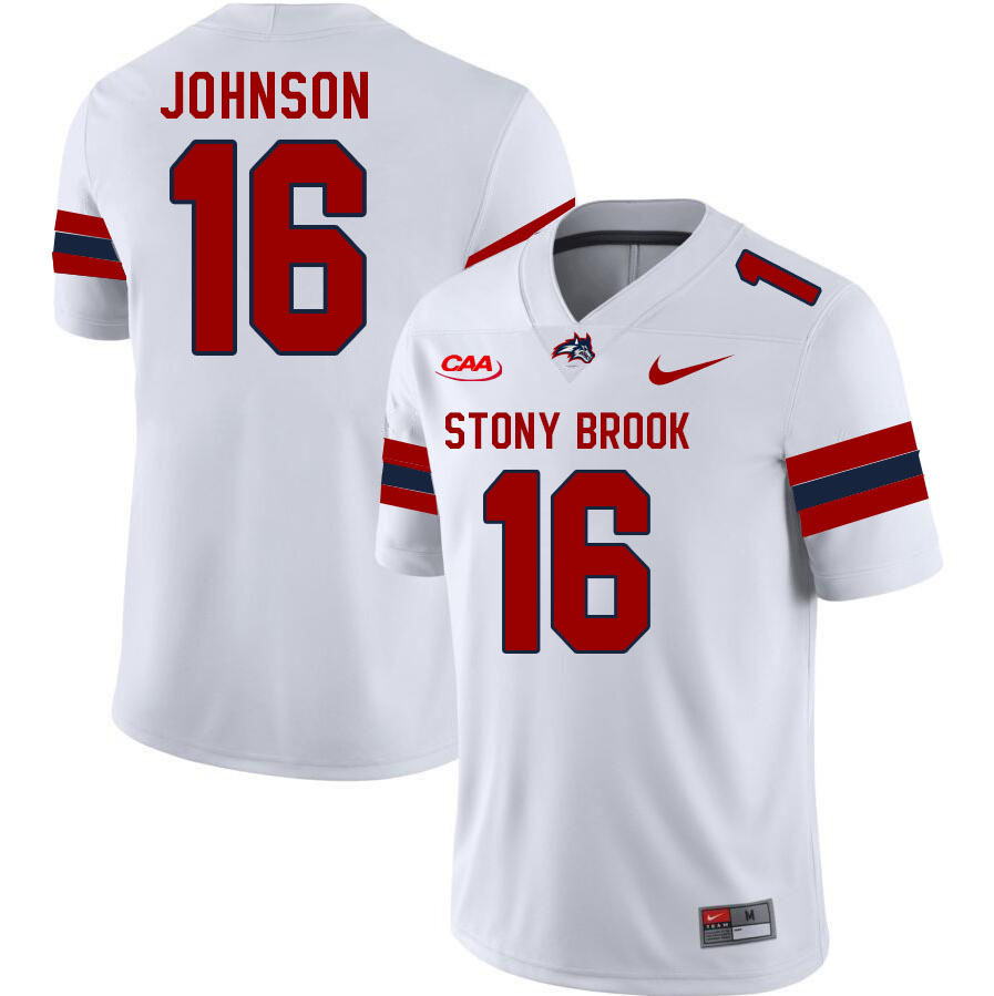 Stony Brook Seawolves #16 Cam Johnson College Football Jerseys Stitched Sale-White